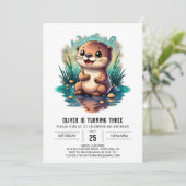 Aquarelle Otter Imaginaire Anniversaire Invitation (Debout devant)