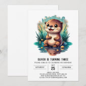 Aquarelle Otter Imaginaire Anniversaire Invitation (Devant / Derrière)