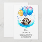 Aquarelle Otter Invitation Anniversaire (Devant / Derrière)