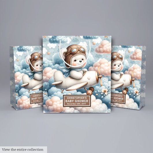 Aquarelle Ours Baby shower Sac cadeau avec nom