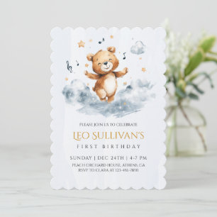 Aquarelle Ours Invitation premier anniversaire
