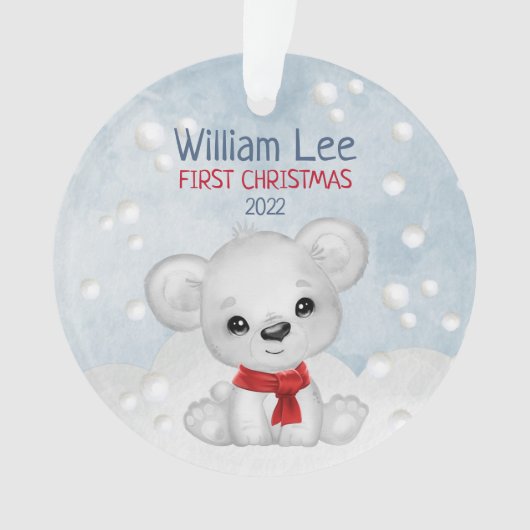 Aquarelle Ours Polaire Bébé 1er Premier Noël (devant)