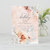 Aquarelle Pale Coral Poppy Invitation Anniversaire (Debout devant)