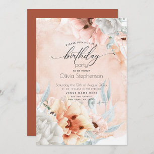Aquarelle Pale Coral Poppy Invitation Anniversaire