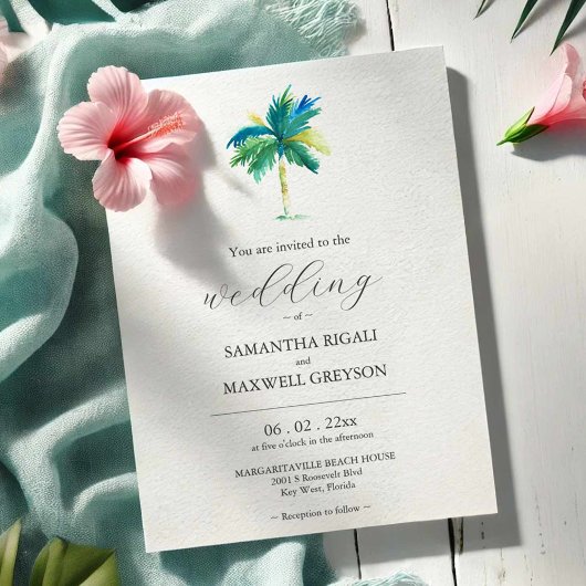Aquarelle Palm Tree Faire-part de mariage Customis