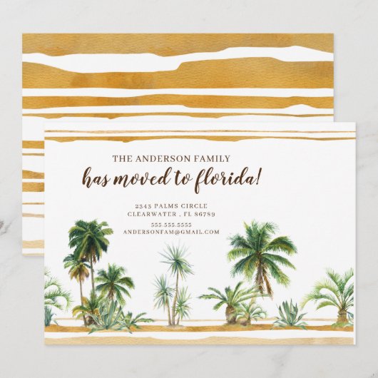 Aquarelle Palm Tree Moving Faire-part (Devant / Derrière)
