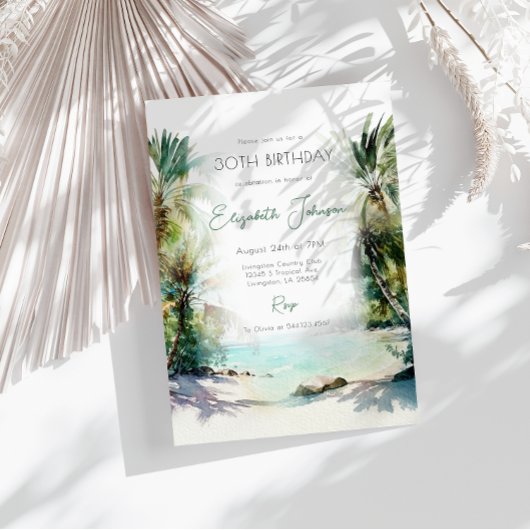 Aquarelle Palm Trees Invitation Anniversaire