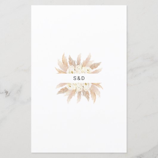 Aquarelle Pampas Grasse Fleurs blanches Menu Maria (Dos)