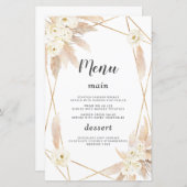 Aquarelle Pampas Grasse Fleurs blanches Menu Maria (Devant / Derrière)