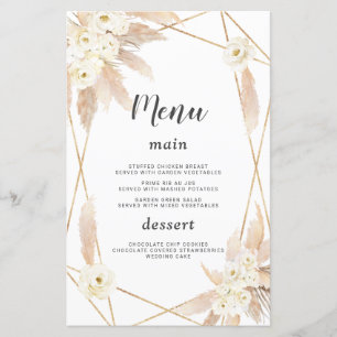 Aquarelle Pampas Grasse Fleurs blanches Menu Maria