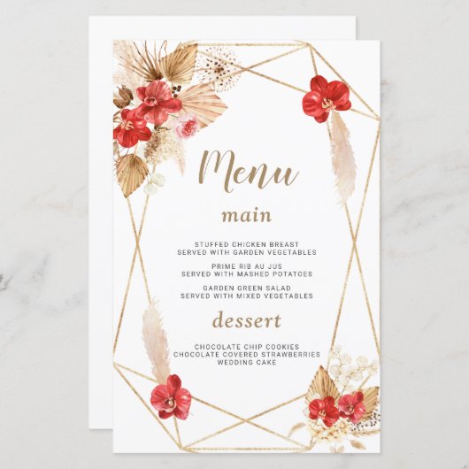 Aquarelle Pampas Grasse Fleurs blanches Menu Maria (Devant / Derrière)