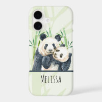 Aquarelle Panda Ours Maman & Bébé en Bambou