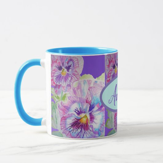 Aquarelle Panseuse Florale Plutôt Violette Mug (Gauche)