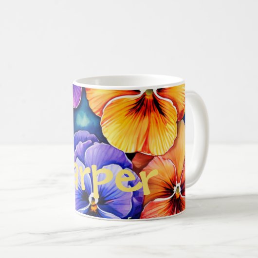Aquarelle Pansies personnalisées Mug (Devant droit)