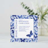 Aquarelle Papillon bleu Douche nuptiale Invitation (Debout devant)