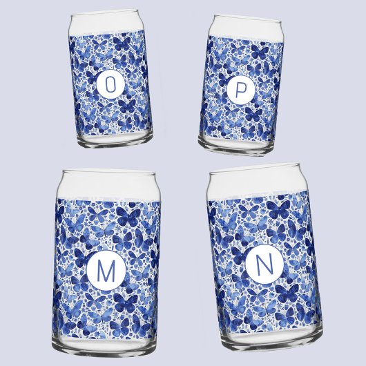 Aquarelle papillon bleu Monogramme initial