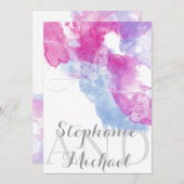 Aquarelle Papillon Faire-part de mariage framboise (Devant / Derrière)