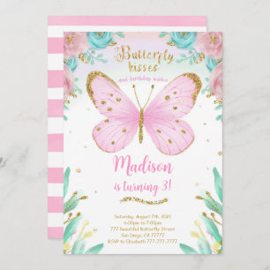 Aquarelle Papillon Invitation d'anniversaire