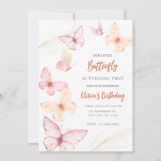 Aquarelle papillon Invitation d'anniversaire (Devant)