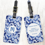 Aquarelle papillon Monogramme bleu<br><div class="desc">Peinture à papillon couleur bleu et blanc Indigo pour faire ressortir vos sacs de voyage de la foule. Art original de Nic Squirrell. Modifiez l'initiale du monogramme et les coordonnées au dos pour personnaliser.</div>