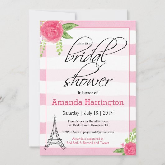 Aquarelle Paris Invitation de douche nuptiale - Ro (Devant)