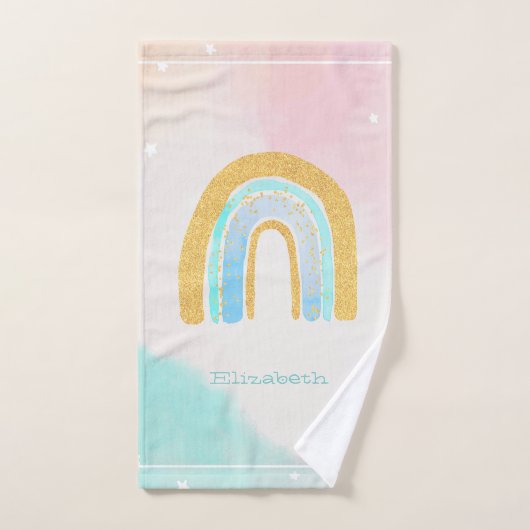 Aquarelle Parties scintillant or arc-en-ciel (Serviette à main)
