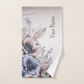 Aquarelle Pastel Bleu Fleurs Beige Élégant (Serviette à main)