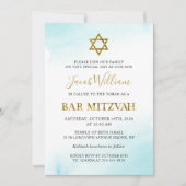 Aquarelle Pastel Blue Gold Bar Mitzvah Invitation (Devant)