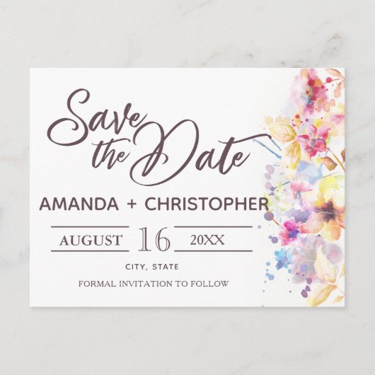 Aquarelle Pastel Floral | Enregistrer la carte pos (Devant)