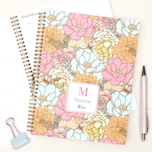 Aquarelle Pastel Floral Rose couleur Monogramme