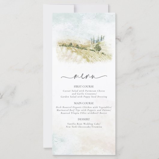 Aquarelle Paysage Menu Mariage V2 Sage ID786 (Devant)