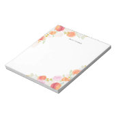 Aquarelle Peaches Floral Bloc-notes personnalisé (Tourné)