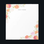Aquarelle Peaches Floral Bloc-notes personnalisé<br><div class="desc">Bloc-notes floral personnalisable avec des illustrations aquarelles de pêches,  pivoines,  eucalyptus et autres accents floraux et feuillages. Ce sera un accent féminin parfait pour votre bureau.</div>