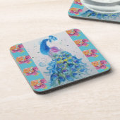 Aquarelle Peacock Blue Bird Aqua Dessous de verre (Côté gauche)