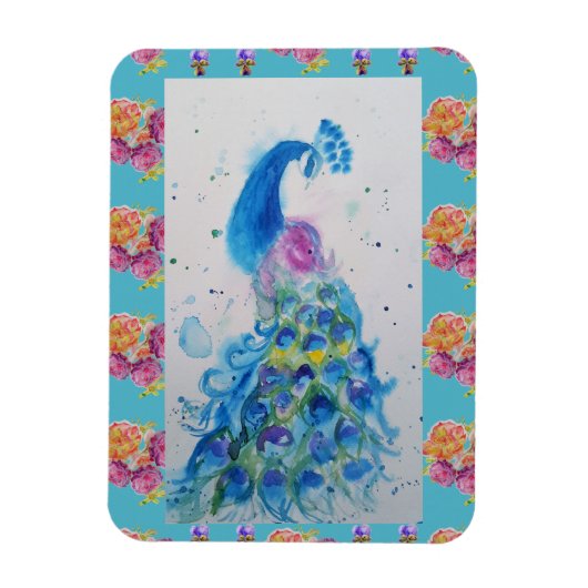 Aquarelle Peacock Blue Bird Aqua frigo Magnet (Vertical)