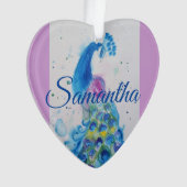 Aquarelle Peacock Blue Girls Décoration de Noël (devant)