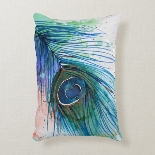Aquarelle Peacock Coussin (Devant(Vertical))