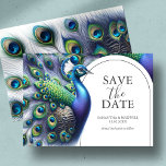 Aquarelle Peacock Enregistrer La Date Invitation<br><div class="desc">Donnez le ton pour votre journée spéciale avec notre mariage rustique, sauvez les invitations de date, un prélude parfait à votre histoire d'amour. Chaque invitation est ornée de paons aquarellés et de traits, encadrant élégamment les noms de la mariée et du marié. Le charme se poursuit à l'envers, avec un...</div>