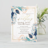 Aquarelle Peacock Flowers Faire-part de mariage (Debout devant)