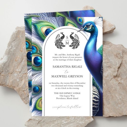 Aquarelle Peacock Formal Wedding Invitations