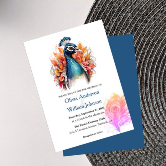 Aquarelle Peacock Invitations de mariage