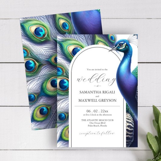 Aquarelle Peacock Invitations de mariage