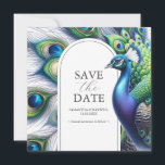 Aquarelle Peacock Mariage Enregistrer Les Cartes D<br><div class="desc">Commencez la planification de votre mariage avec notre mariage non photo élégant enregistrer les invitations de date, avec un magnifique paon design. Ces invitations combinent le charme rustique et l'élégance sophistiquée idéale pour annoncer votre mariage dans le jardin. Mettant en valeur les noms de la mariée et du marié, ces...</div>