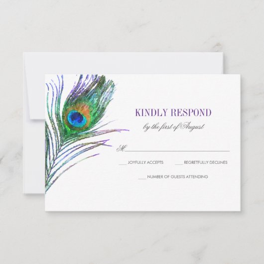 Aquarelle Peacock Pleather Wedding RSVP (Devant)