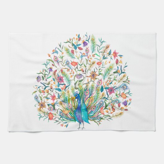 Aquarelle Peacock Serviettes de cuisine (Horizontal)