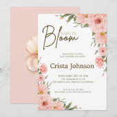 Aquarelle Pêche Baby shower Floral Invitation (Devant / Derrière)