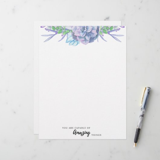 Aquarelle Peinte à la main Papier Succulent non do (Devant/Arrière en situation)