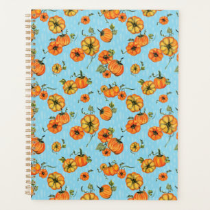 Aquarelle Peinte Automne Citrouilles Orange/Bleu