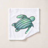 aquarelle peinte caricature de tortue de mer bleu  (Gant de toilette)