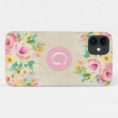 Aquarelle peinte Floral Monogramme iPhone 11 Coque (Dos (Horizontal))